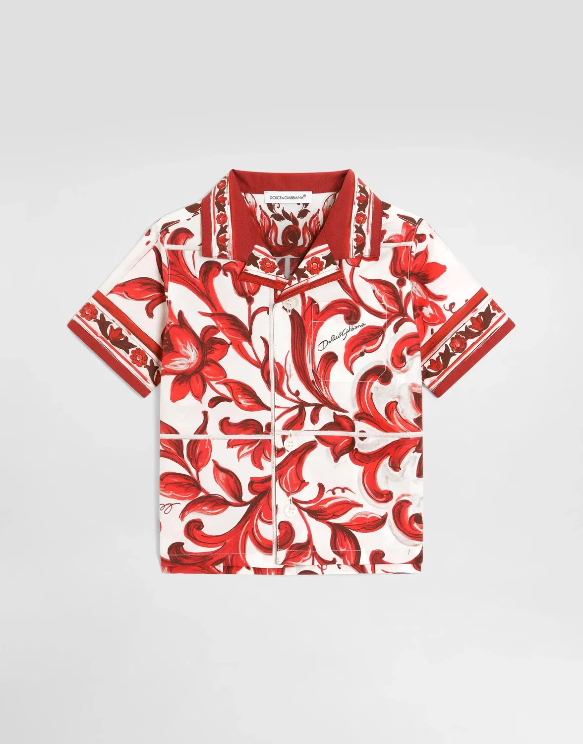 Рубашка из поплина с майоликовым принтом Dolce & Gabbana, бежевый
