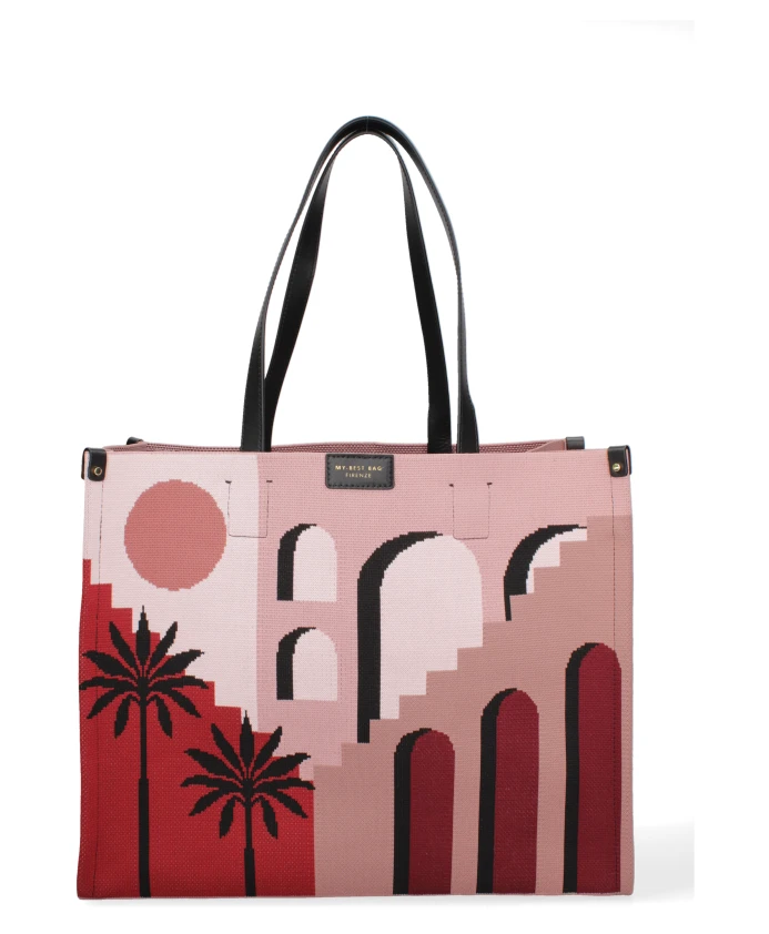 

Стильная сумка из дамасской ткани с кожаным чехлом. My Best Bags, мультиколор
