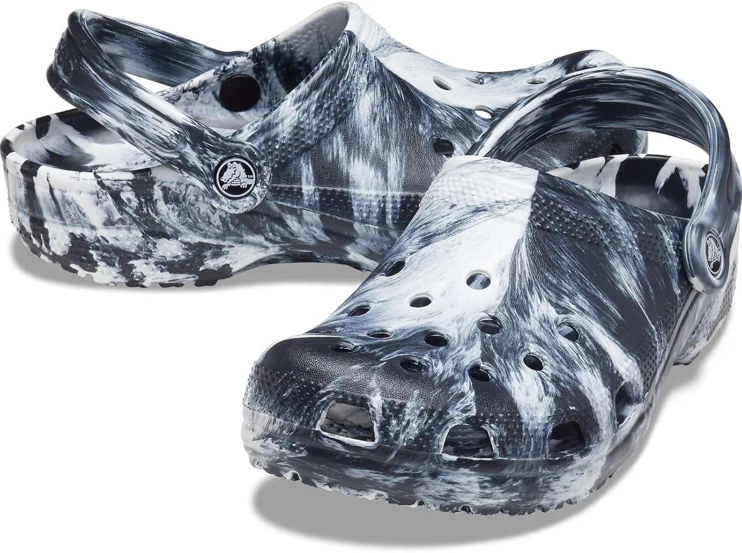 Классические мраморные сабо Crocs унисекс, White Black — фото 3