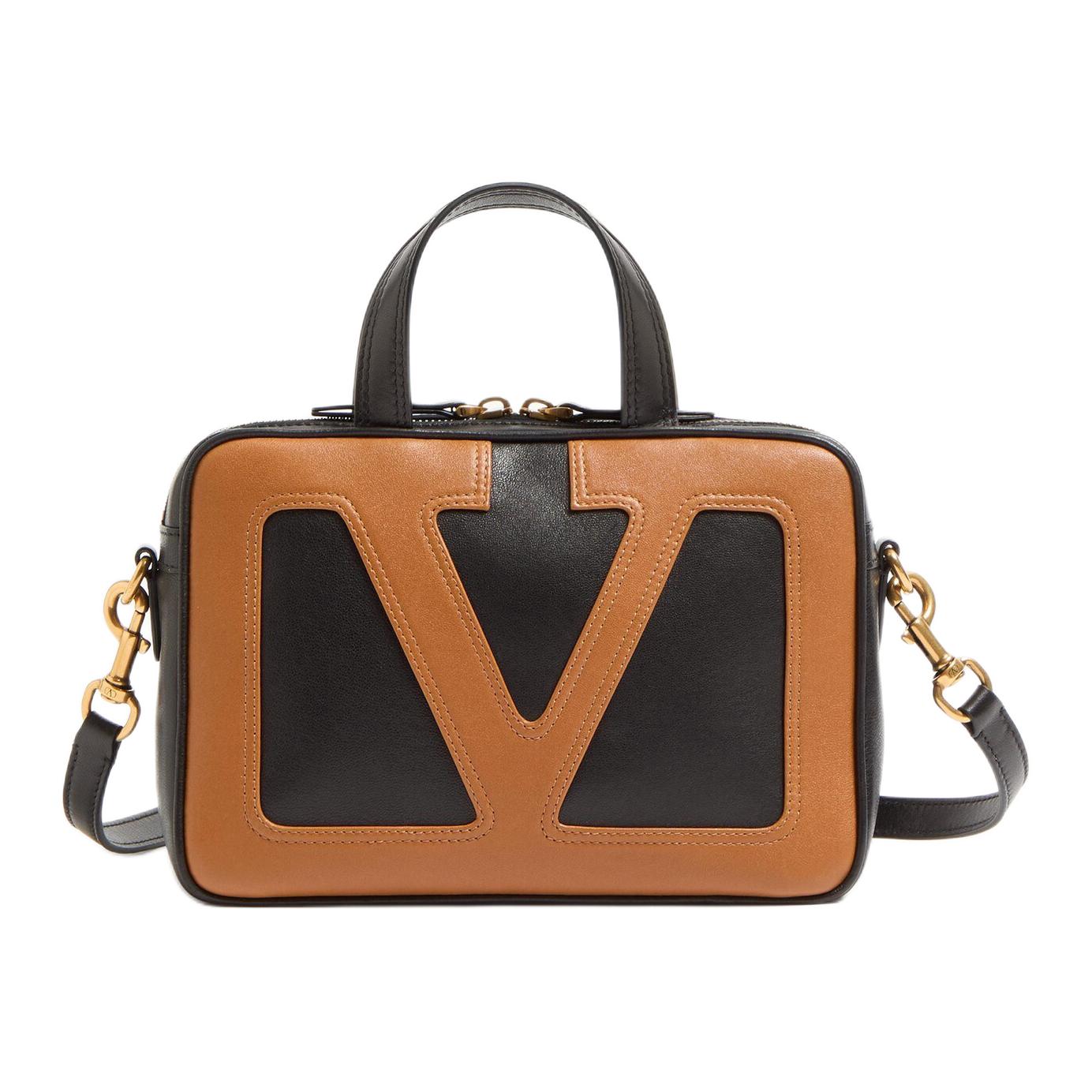 

Valentino Одноплечевая мини-сумка из овчины женская черно-коричневая