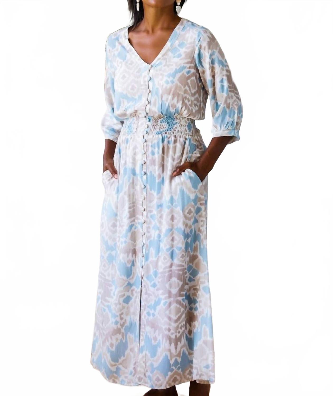 

Кельси Платье макси на пуговицах в песочно-морском икате Walker & Wade, Sand & Sea Ikat