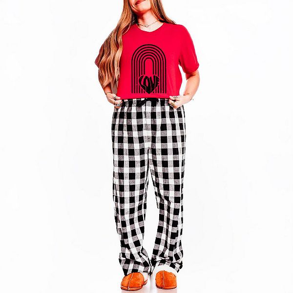 

Пижамный комплект Rainbow love heart в клетку с эффектом поношенности Simply Sage Market, Red