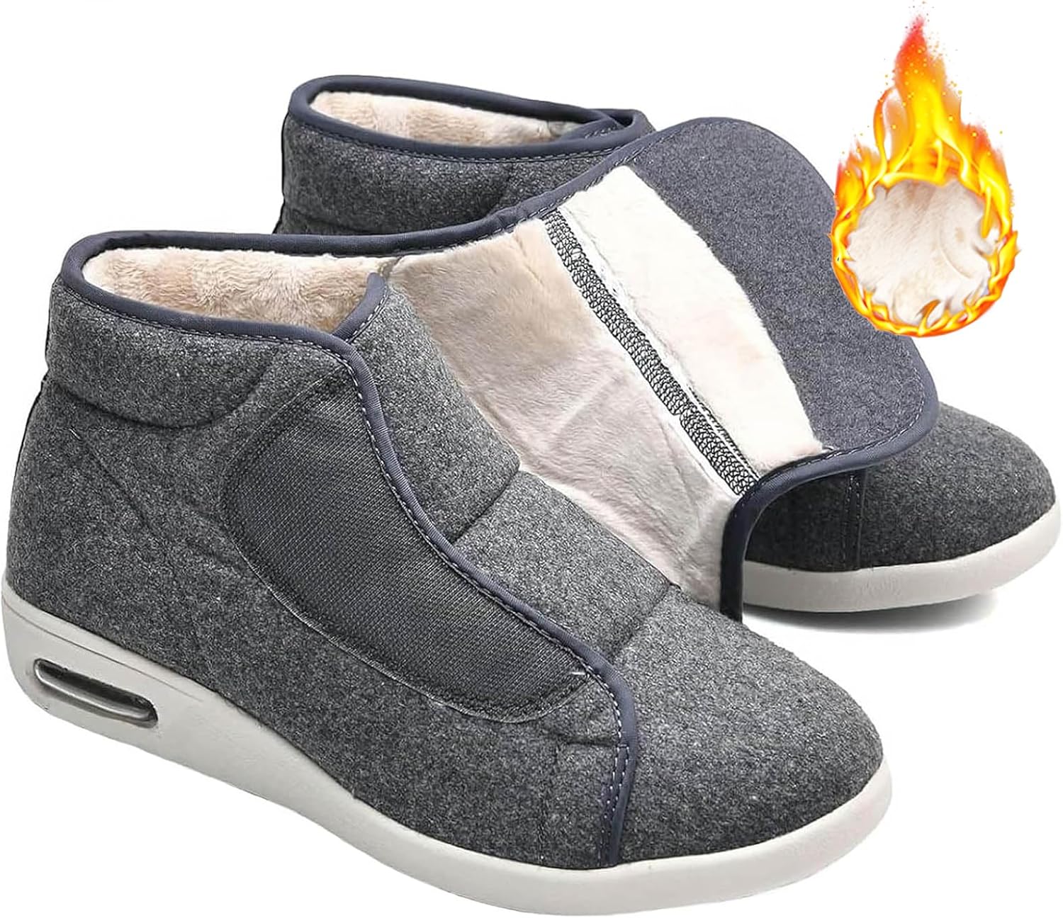 

Мужские зимние ботинки с дополнительной шириной и утепленные, женские регулируемые легкие зимние тапочки с противоскользящей подошвой, унисекс для артрита и отеков, домашняя обувь для улицы и дома Bumuam, темно-серый