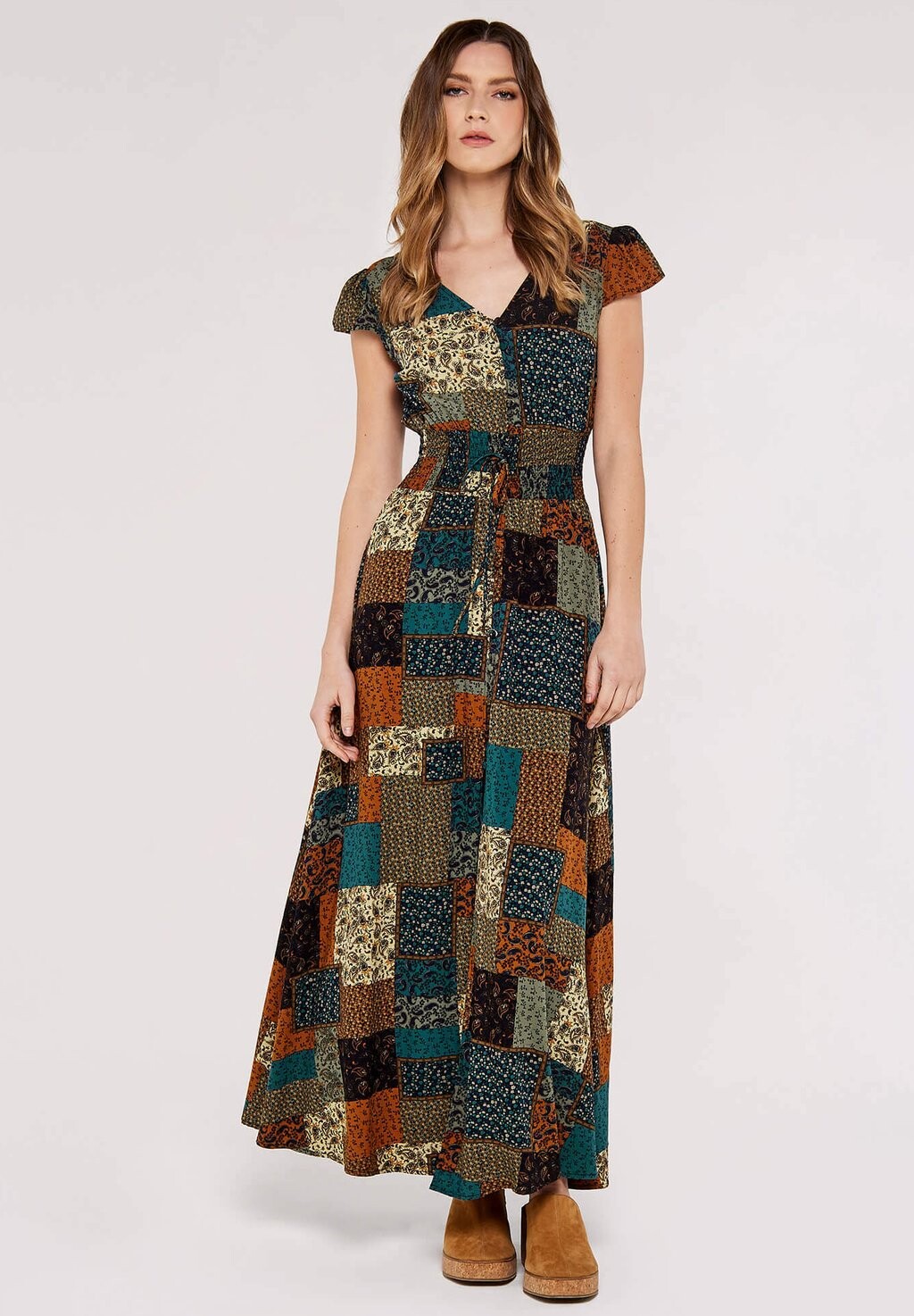 

Платье макси PATCHWORK SMOCKED Apricot, цвет brown