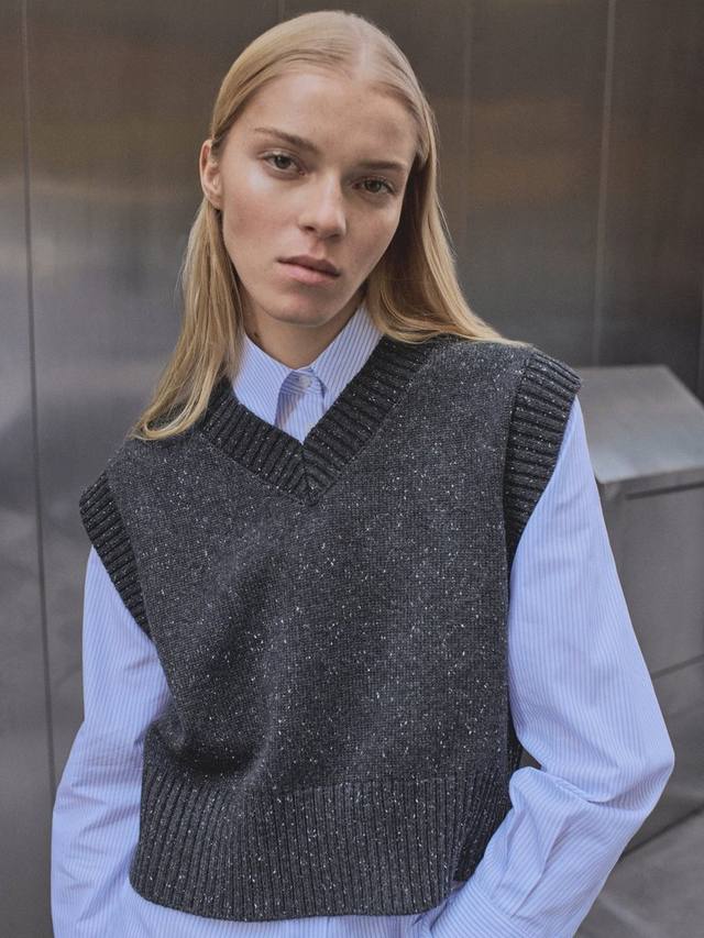 

Джемпер без рукавов из флеклой вязки Mango, цвет Medium Grey