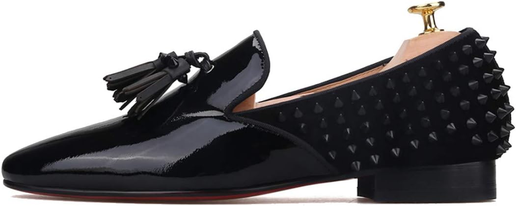 

Черные лакированные лоферы FERUCCI с шипами, туфли на плоской подошве для выпускного и свадьбы