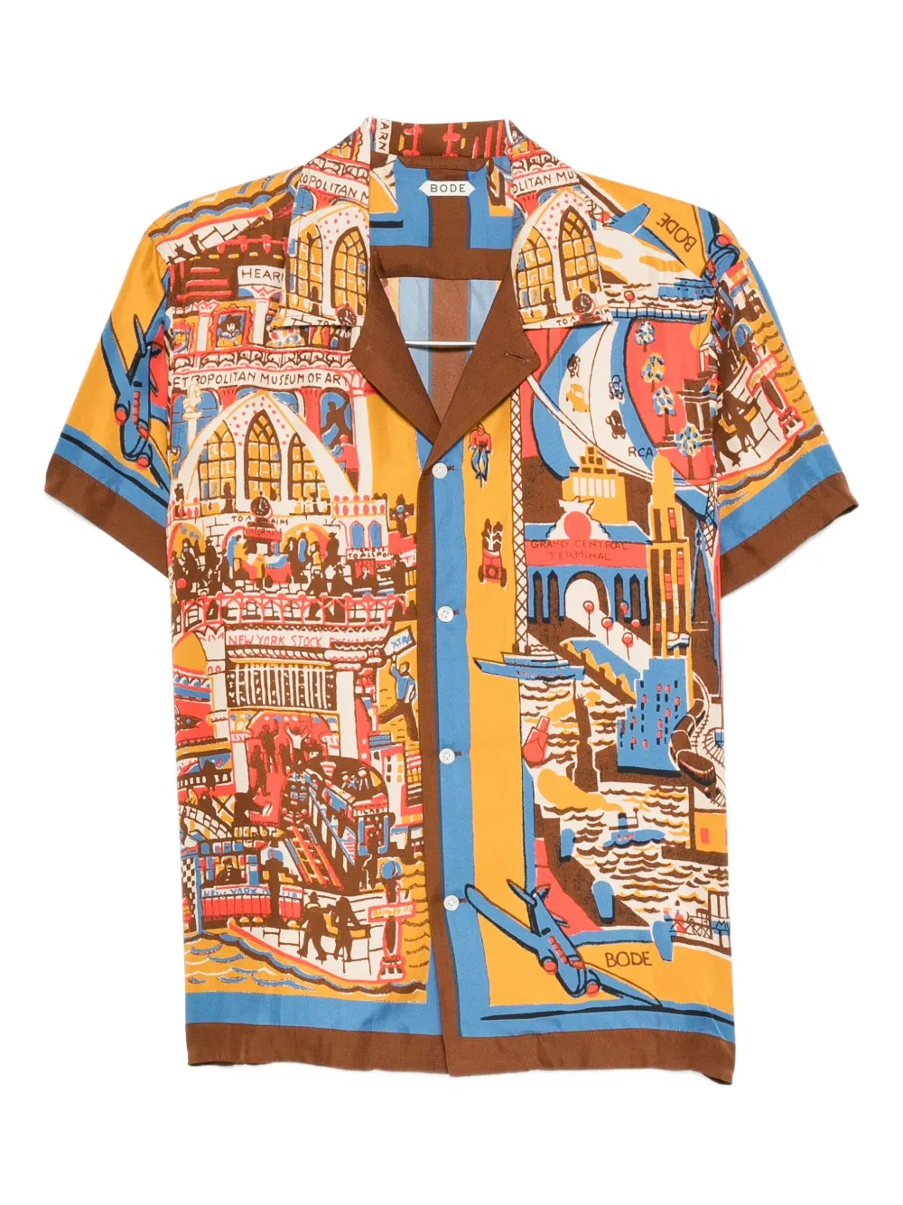

Шелковая рубашка с принтом городского пейзажа BODE, желтый