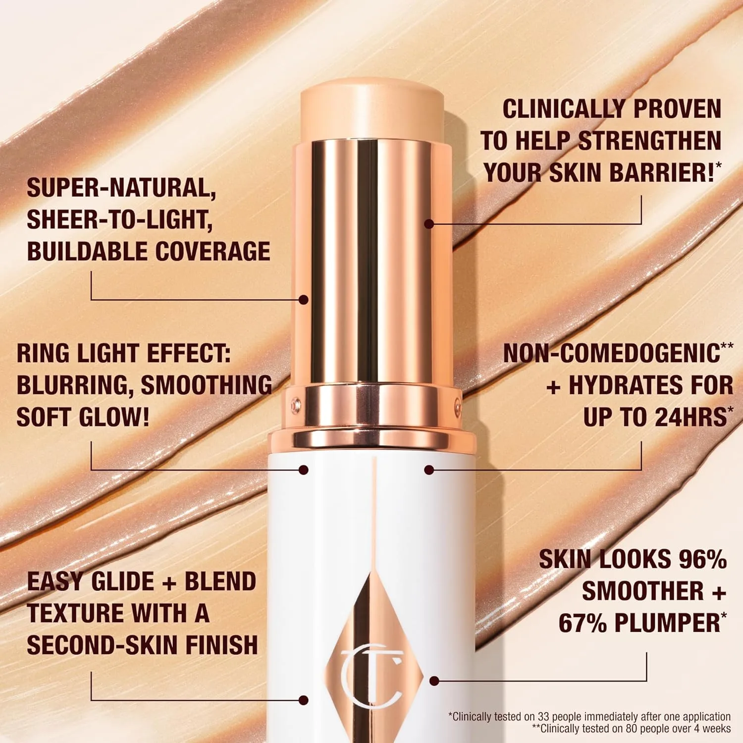 Charlotte Tilbury Unreal Skin Tint & Sheer Glow Hydrating Foundation Stick - тональная основа с увлажняющим эффектом и легким покрытием, 15 Deep - Deep with warm undertones — фото 3