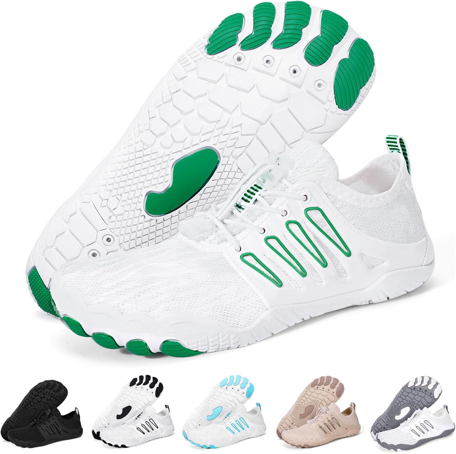 

Водонепроницаемые кроссовки Hike Barefoot для женщин и мужчин, быстросохнущие, с широким носком, для пляжа, плавания и спорта, легкие, нескользящие, для бассейна, походов, прогулок, каякинга, дайвинга и серфинга Frgitygift, белый/зеленый