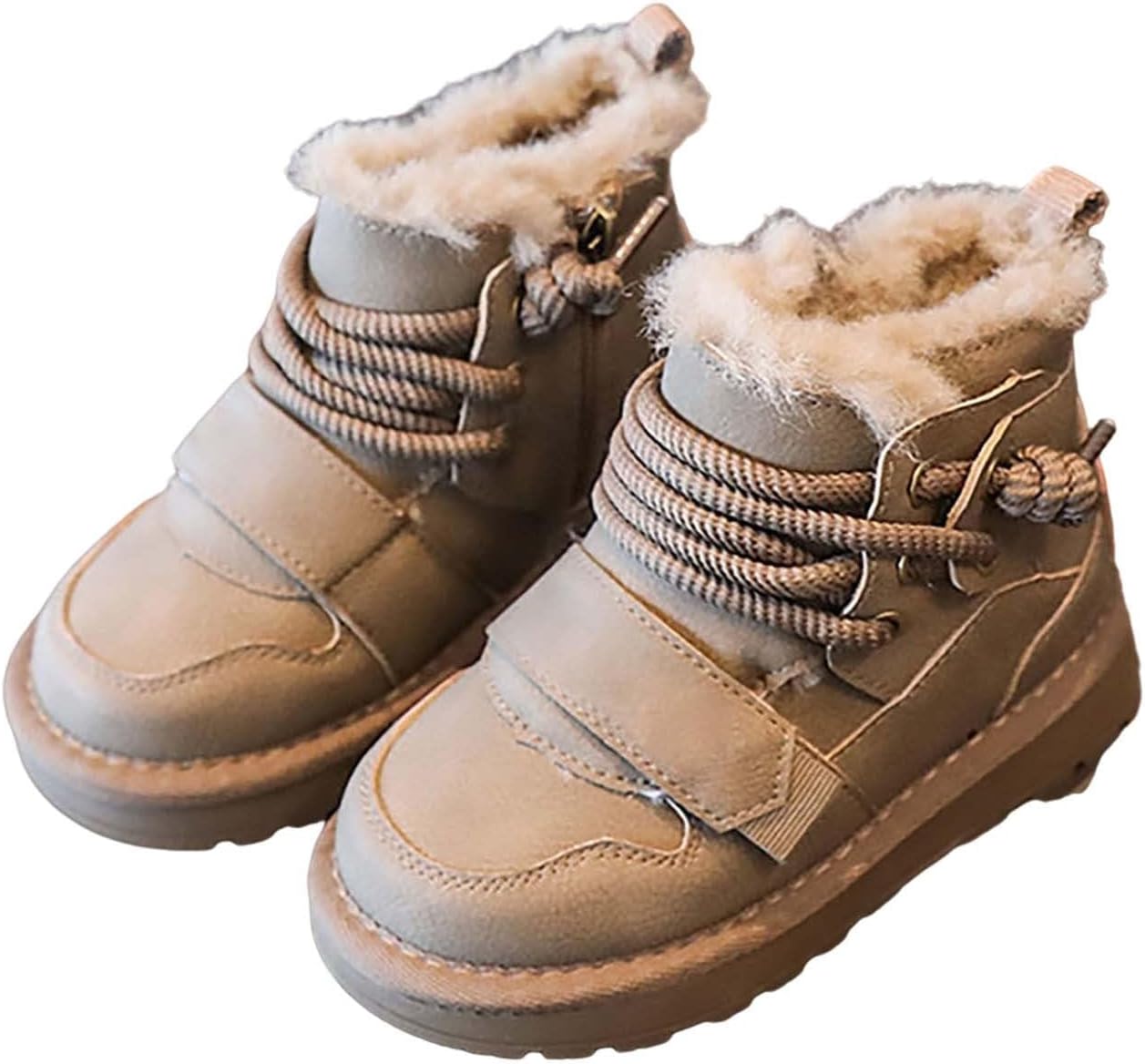 

Детские зимние сапожки с меховой подкладкой для малышей, для мальчиков и девочек, с шнуровкой, нескользящие, ботильоны с мехом и молнией Generic, хаки