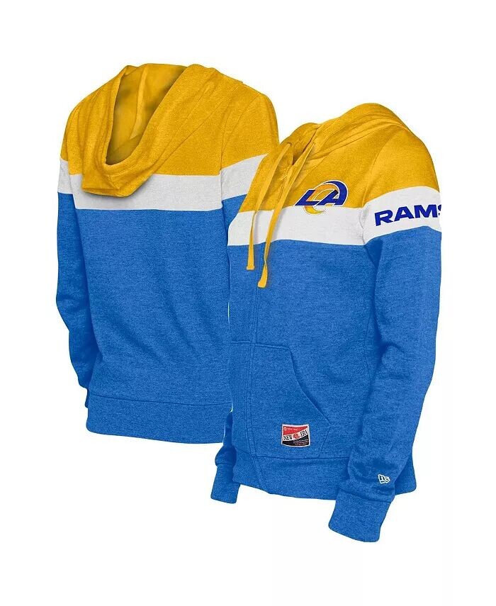 

Женская толстовка с капюшоном Royal Gold Los Angeles Rams Throwback Colorblock на молнии New Era