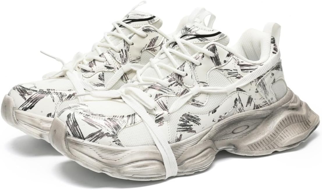 

Городские кроссовки из ПУ-кожи в стиле уличной моды для мужчин, повседневная спортивная обувь с потертым подошвом и крупным рисунком кистью на верхней части Ctkvbmeoi, белый