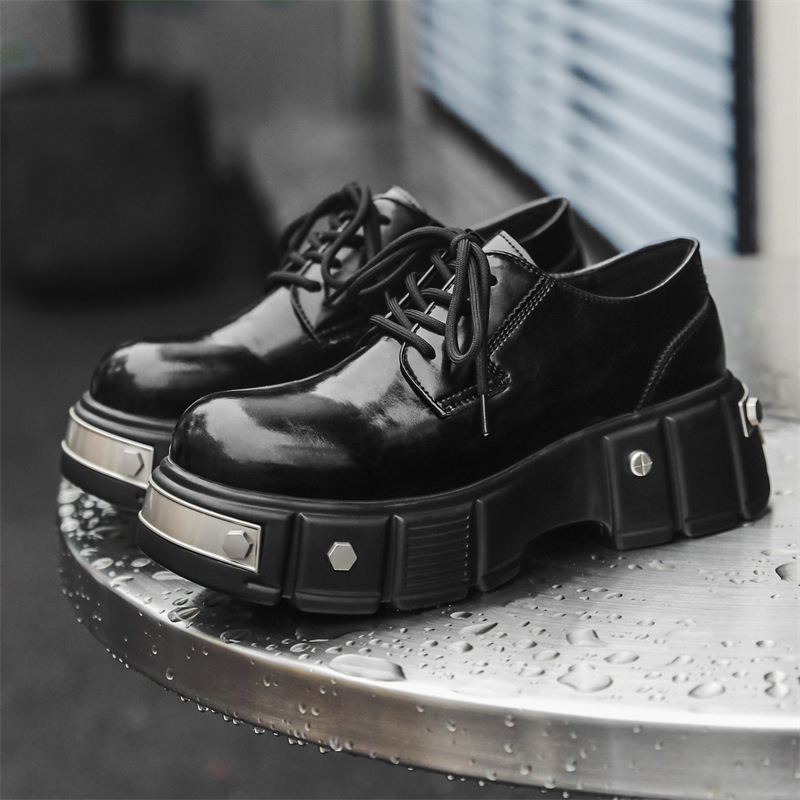 WEISHIBANGWEI Повседневные кожаные туфли мужские черные с потайным клином, цвет Black Hidden Wedge — фото 4