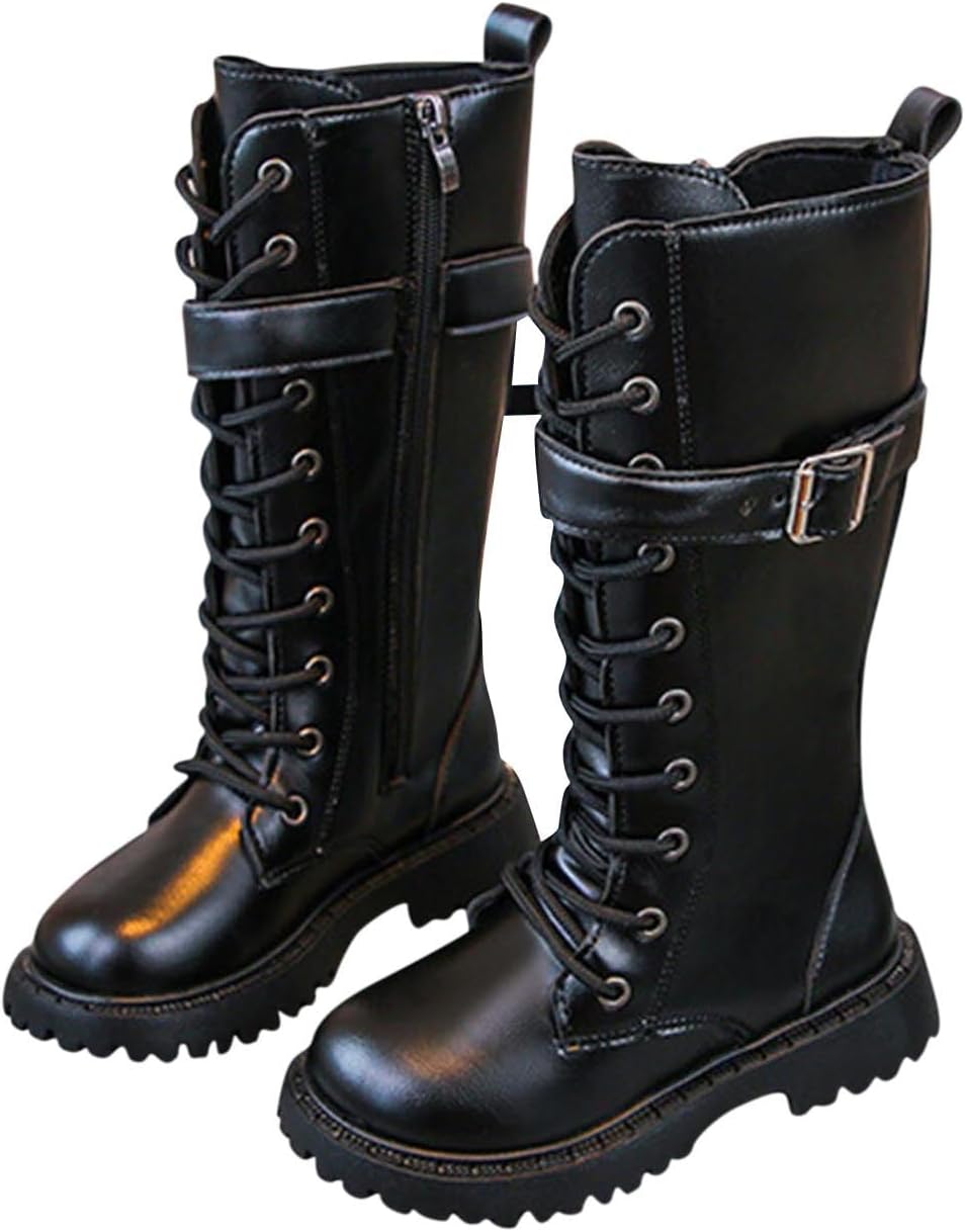 

Детские ботинки средней высоты из искусственной кожи, водонепроницаемые, на шнуровке, с боковой молнией, для верховой езды, зимние зимние ботинки Generic, черный