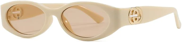 

Модные овальные солнцезащитные очки «кошачий глаз» для женщин — оправа с логотипом Double-G, тонированные линзы с защитой от УФ-излучения ENSARJOE, Beige