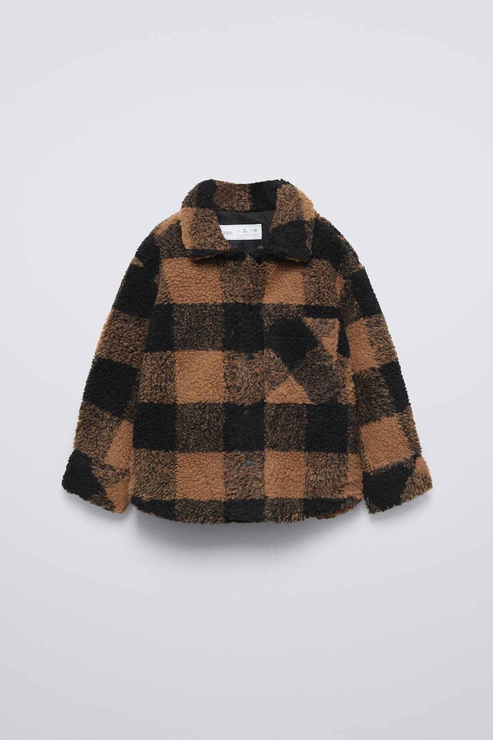 

Рубашка из искусственной овчины в клетку ZARA, чёрный/коричневый