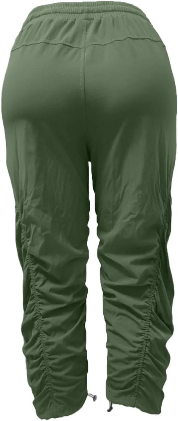 Женские летние капри-брюки Stretch Lightweight Quick-Dry Casual с кулиской и эластичным поясом для путешествий и отдыха на природе с карманами Generic, зеленый — фото 4