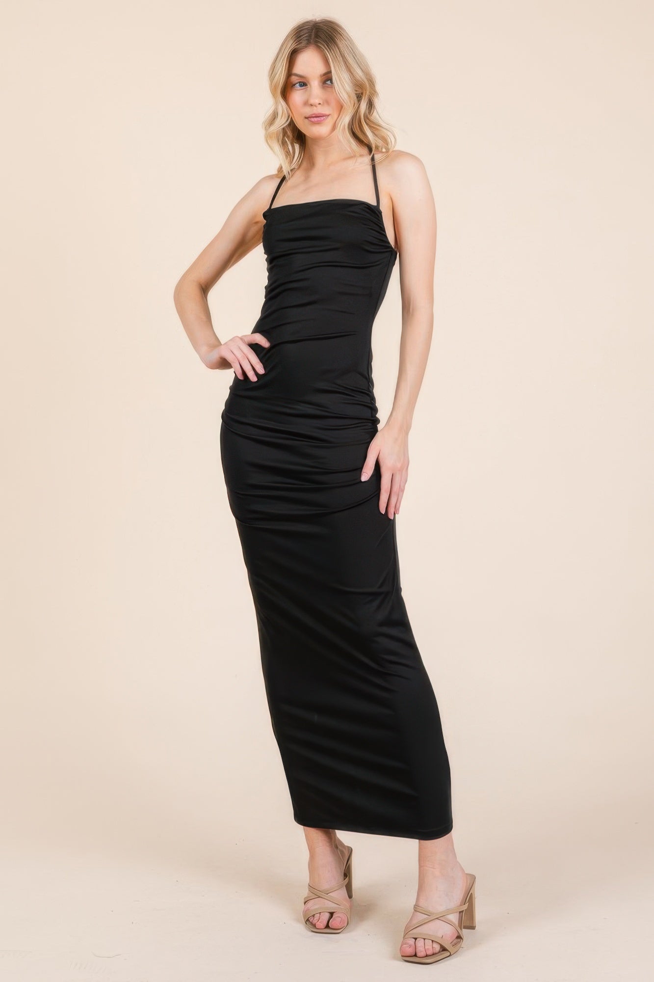 

FASHNZFAB Женское асимметричное платье макси с двухслойной сборкой, черный