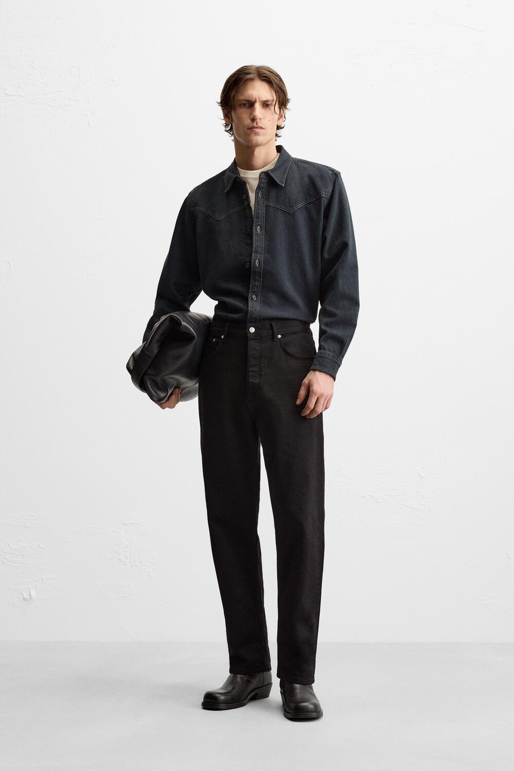 

Джинсовая рубашка в стиле вестерн ZARA, синий/зеленый