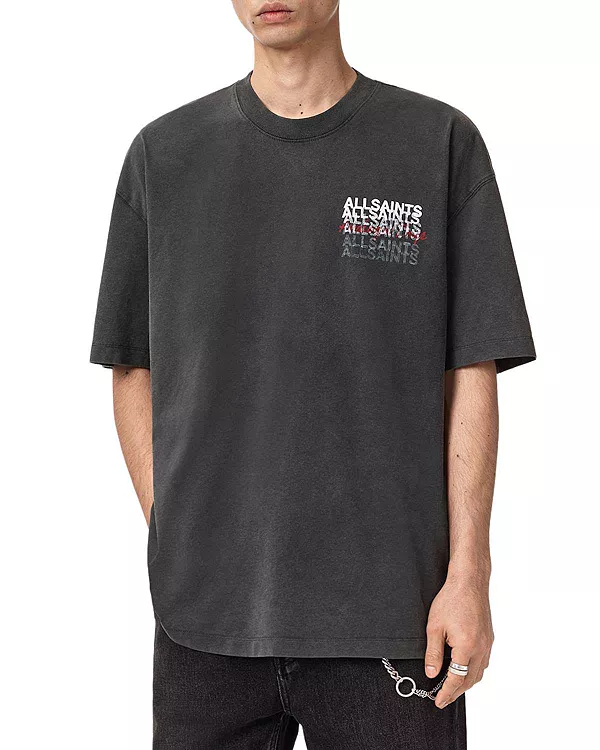 

Футболка с графеновым принтом оверсайз Allsaints, черный