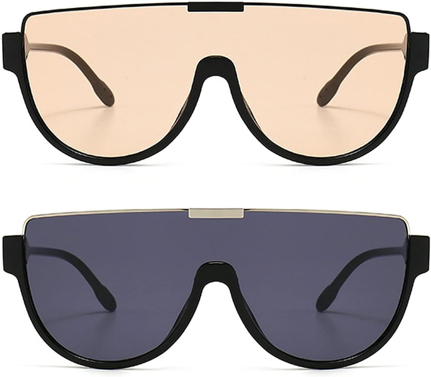 

Большие солнцезащитные очки для женщин и мужчин, роскошные очки-маска в крупной оправе, защитные очки с плоской верхней частью, прозрачные очки для защиты глаз от УФ-излучения UV400 mincl, 2pcs-black&brown