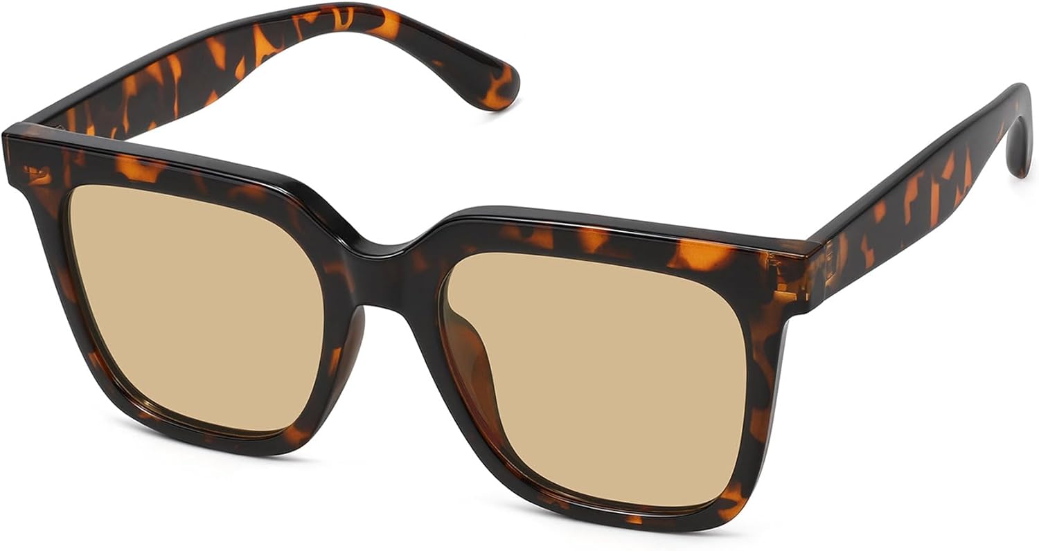 

Большие квадратные солнцезащитные очки, модные поляризованные солнцезащитные очки для женщин и мужчин, классический ретро-стиль, защита от УФ-излучения UV400 Fozono, Black Tortoise / Pink Brown