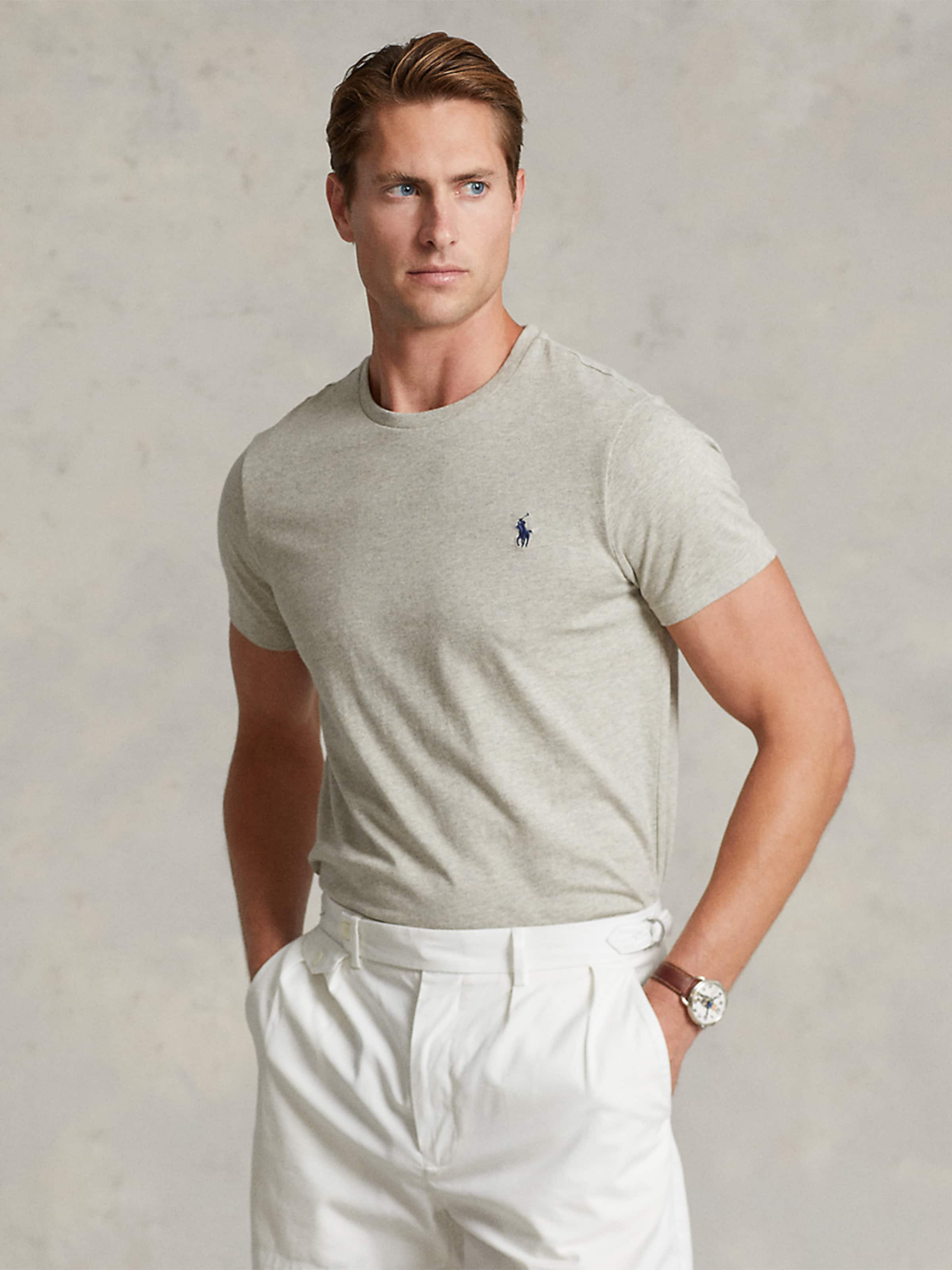 Polo Ralph Lauren Футболка slim fit в светло-сером цвете — фото 2