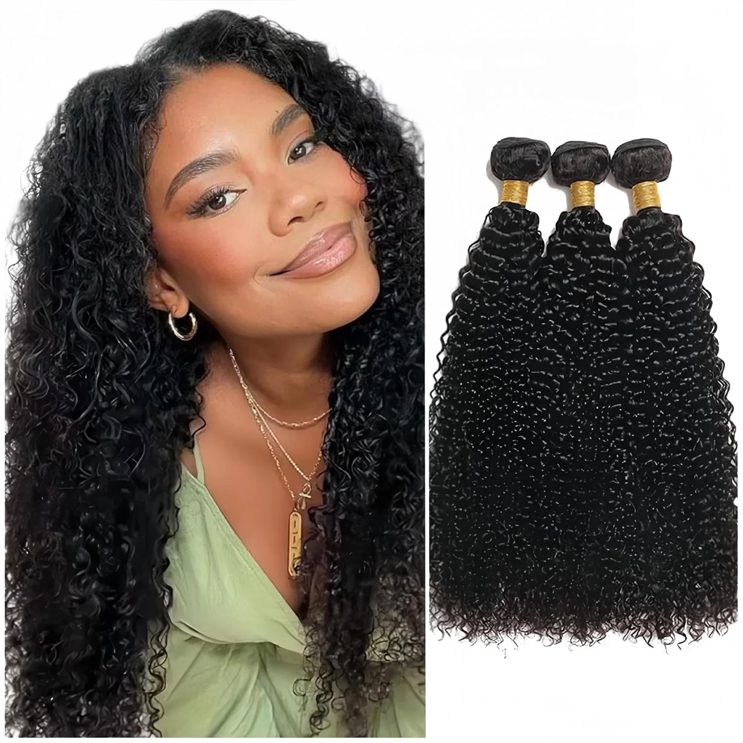 Натуральные кудрявые пучки человеческих волос Kinky Curly Bundles Gralune, Black