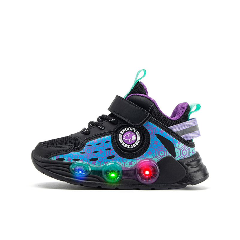 

SNOOPY Скользоустойчивые амортизирующие упругие детские повседневные кроссовки Black/Purple Kids'