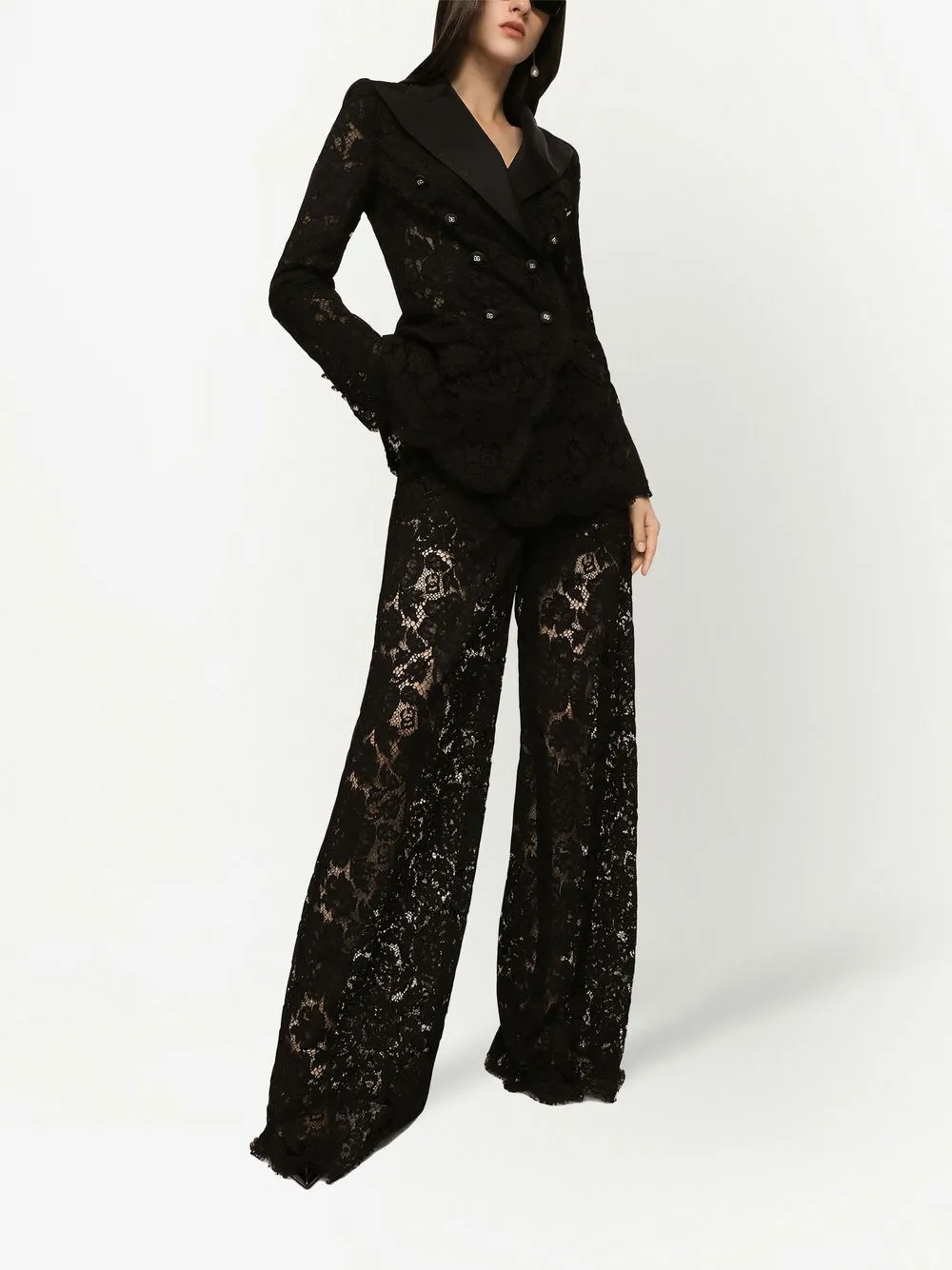 Двубортный блейзер Turlington с кружевом DOLCE & GABBANA, черный — фото 2
