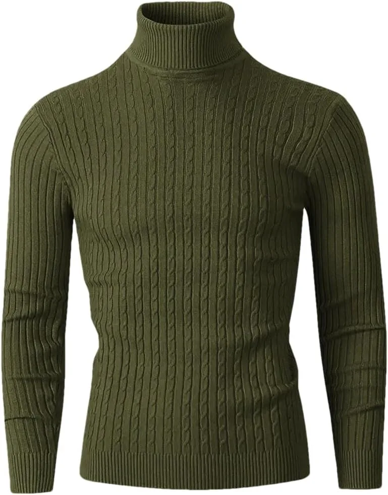 

Мужской однотонный свитер с высоким воротником и классическим силуэтом