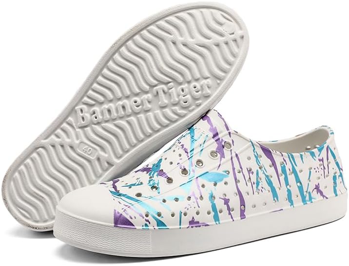 

Мужские садовые сабо CERYTHRINA: дышащие повседневные тапочки с принтом - сандалии на шнурках с сетчатыми отверстиями - обувь для дома/улицы, пляжа и душа для обоих полов, белый/фиолетовый