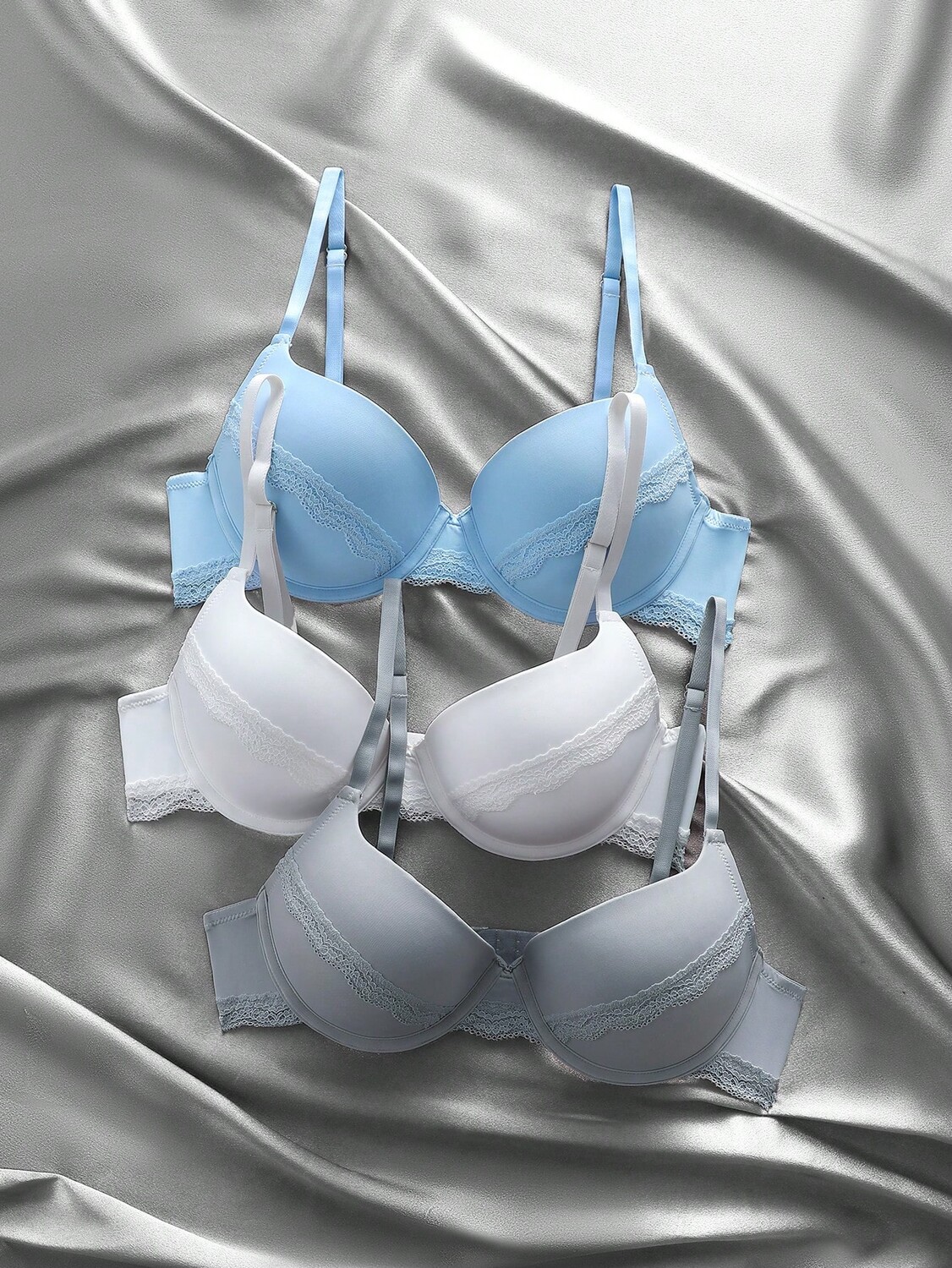 

Shein, Базовое нижнее белье и одежда для сна, женский однотонный бюстгальтер на косточках с простым кружевным декором (комплект из 3 шт.) Shein, мультиколор