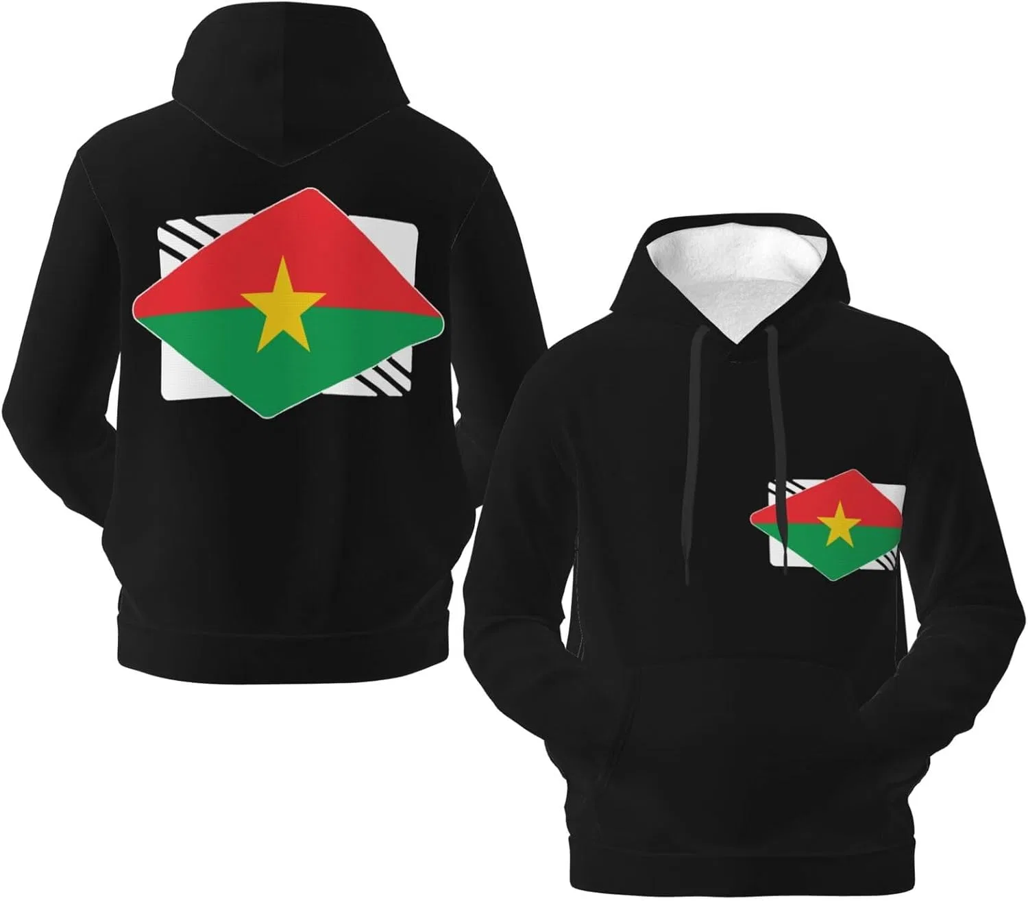 Мужская флисовая толстовка с капюшоном и карманом Burkina Faso Logo Flag Generic, черный