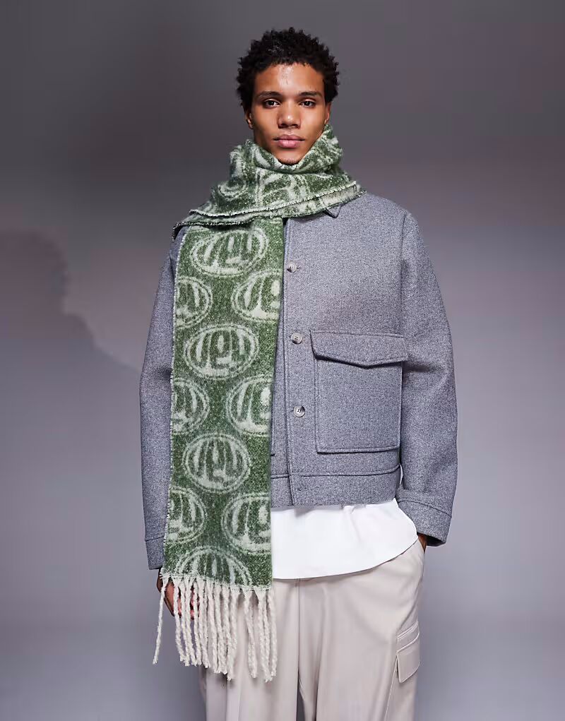 

Двусторонний тканый шарф с графическим принтом зеленого цвета Asos Design, Зеленый, Двусторонний тканый шарф с графическим принтом зеленого цвета Asos Design