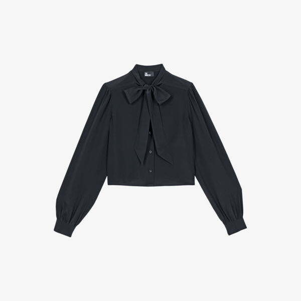 

Укороченная шелковая рубашка свободного кроя The Kooples, черный