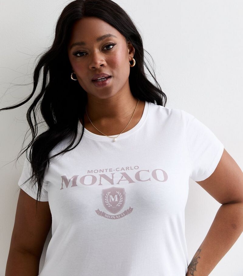 

Белая футболка с короткими рукавами и принтом Curves Monaco New Look, белый