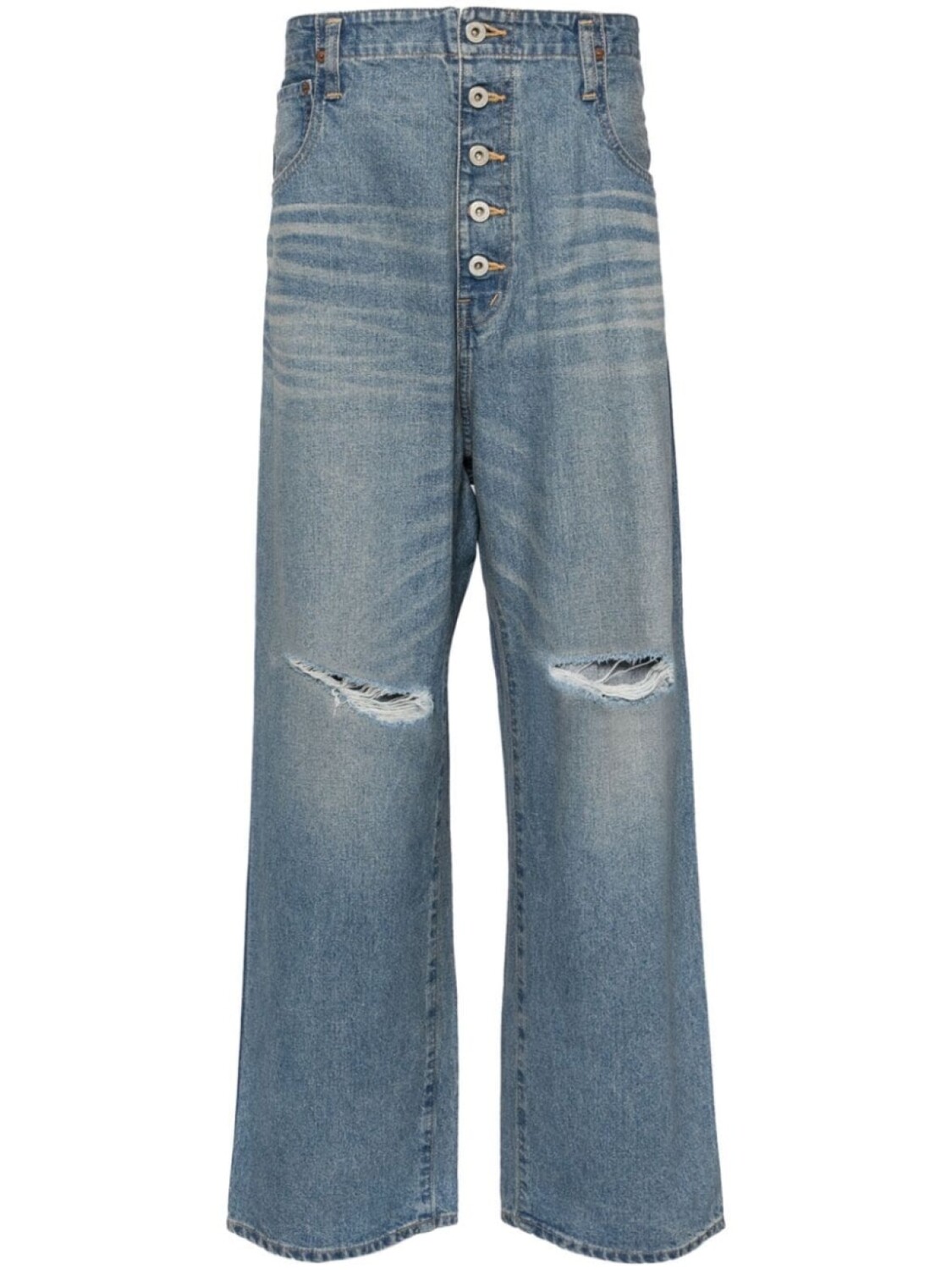 

Junya Watanabe MAN джинсы с прорезями, синий
