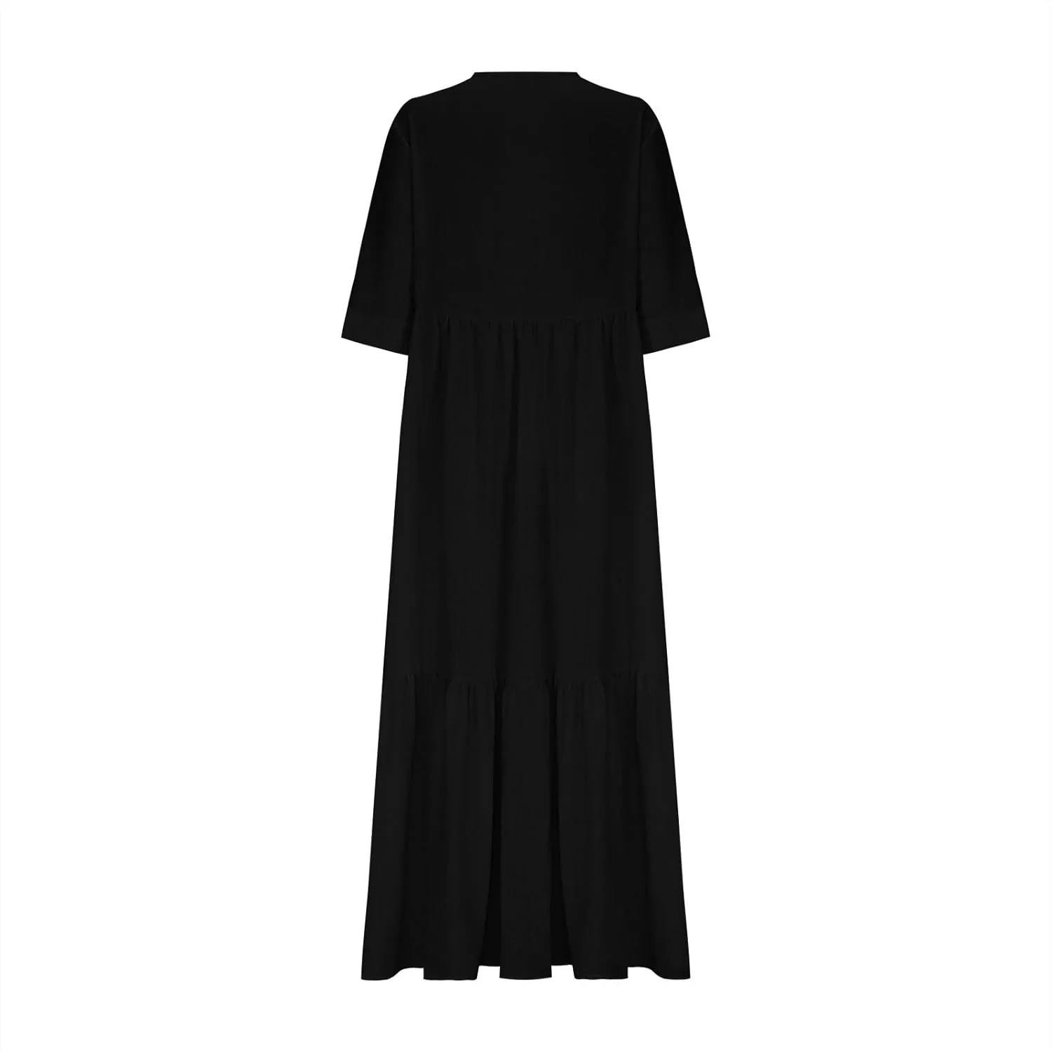Платье летнее женское Plus Size макси V-образный вырез льняное свободное однотонное пляжное для отпуска Casual Oversized Generic, черный — фото 4
