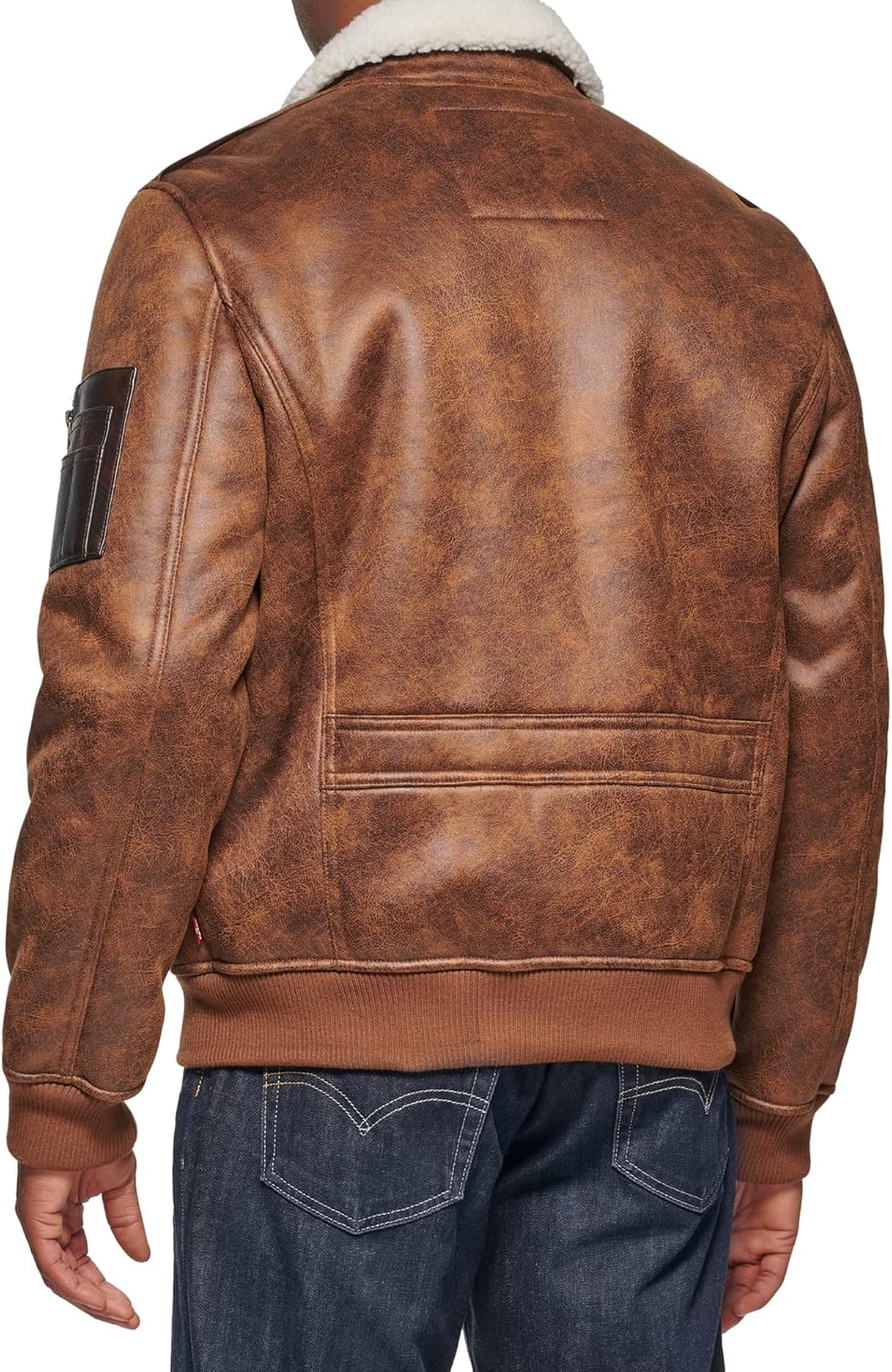 Мужская куртка-бомбер Levi's из искусственной кожи с воротником на подкладке из шерпы, Brown — фото 4