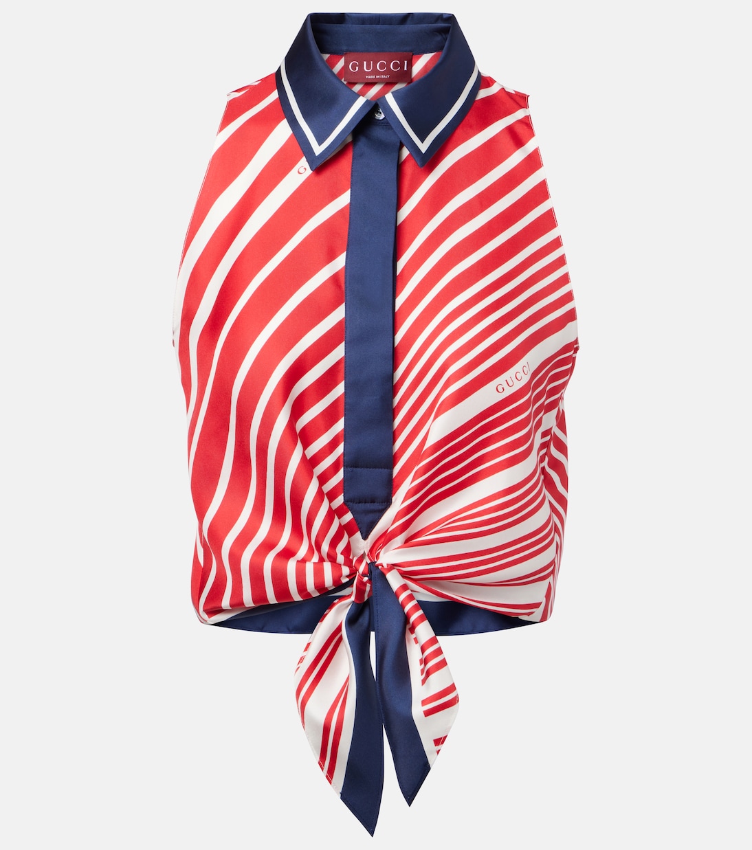 

Шелковый топ в рубчик с элементами тай-дай Gucci, Red/Blue/Mc
