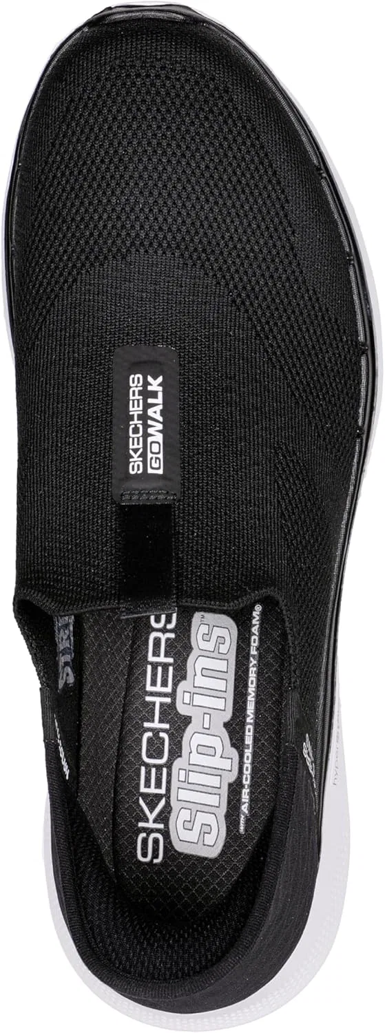 Кроссовки Skechers Slip-ins: GO Walk 6 Easy On Slip-on Walking Trainers, Black Textile Black Synthetic White Trim — фото 4