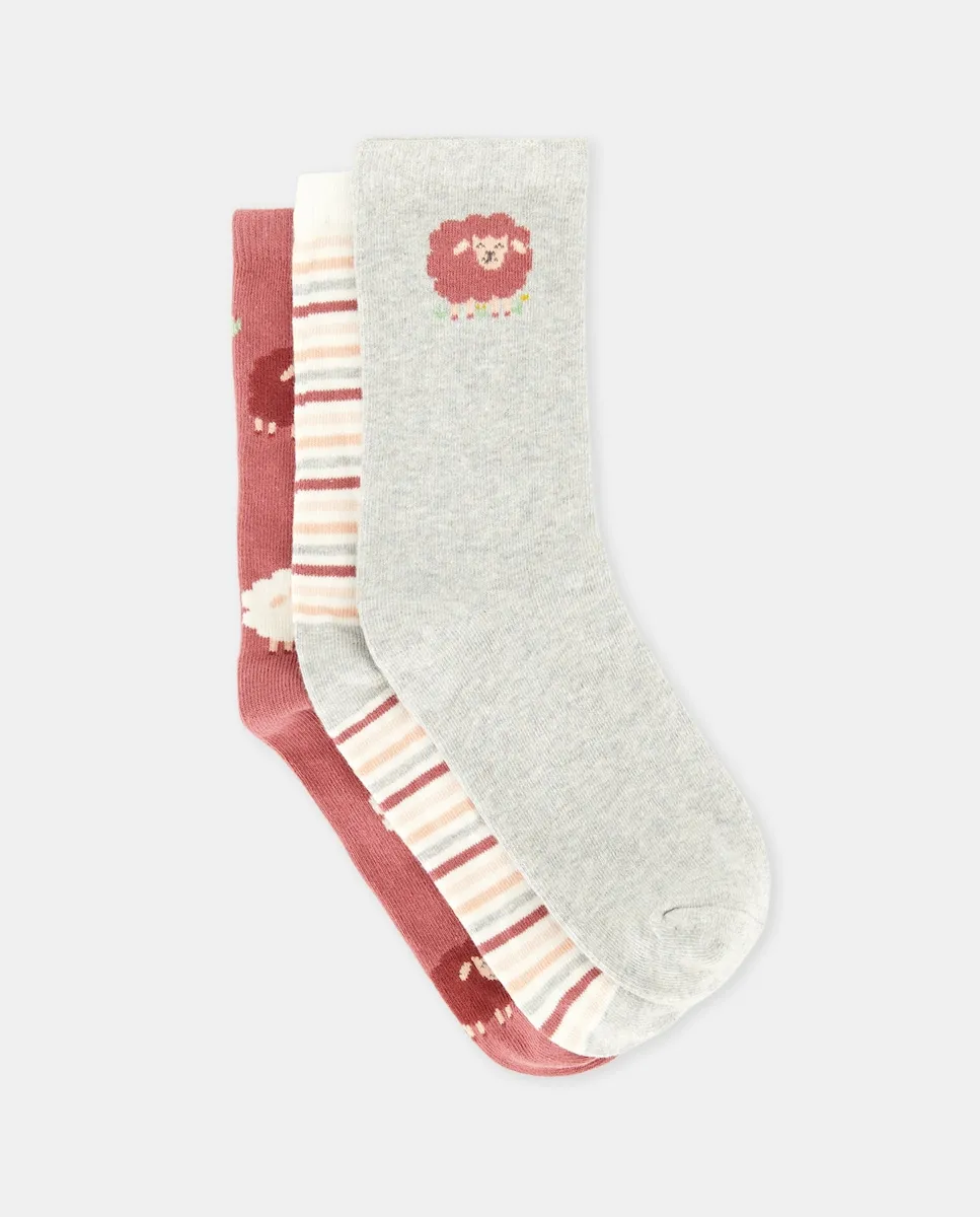 

Набор из 3 коротких носков с детским фантазийным принтом для девочки Cotton Juice, мультиколор