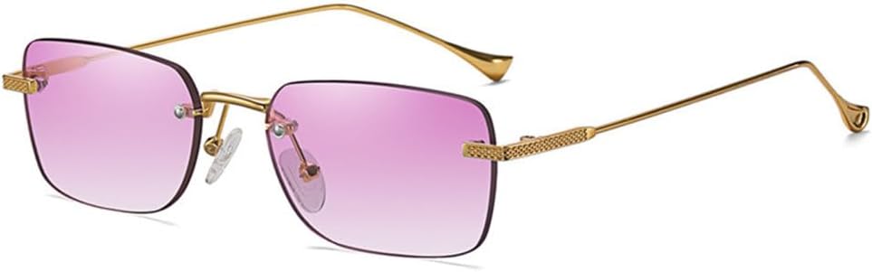 

LVTFCO Модные солнцезащитные очки без оправы, маленькие прямоугольные, женские, в стиле ретро, ​​с прозрачным градиентом, мужские, цветные, солнцезащитные очки UV400, Purple Gradient