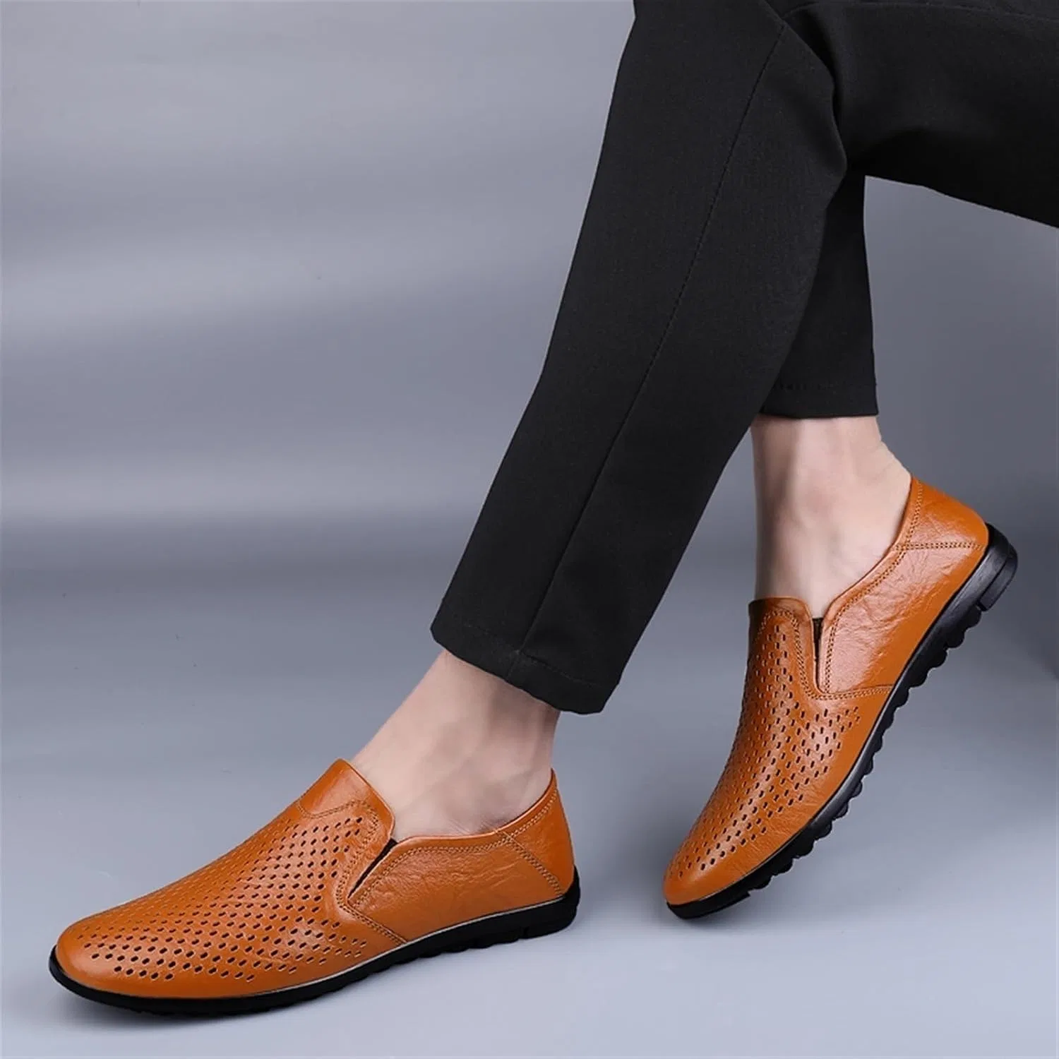 Лоферы мужские Leather Loafers, Желтый DHFIRUFSHLO — фото 2