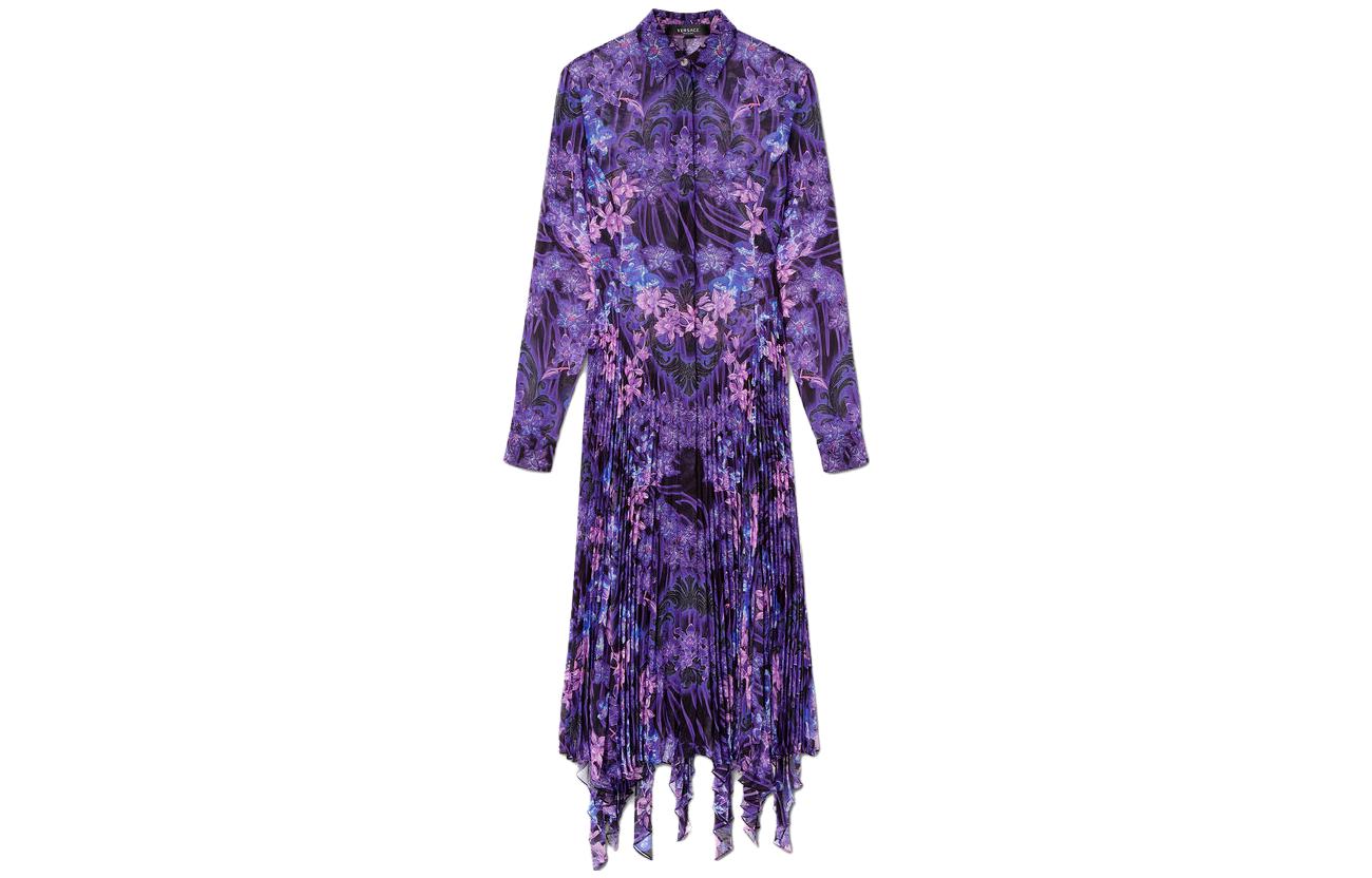 Футболка с барочным принтом и плиссировкой VERSACE, фиолетовая — фото 2