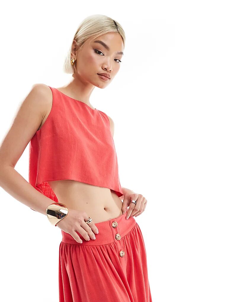 

Топ без рукавов из льняной смеси ASOS DESIGN кораллового цвета