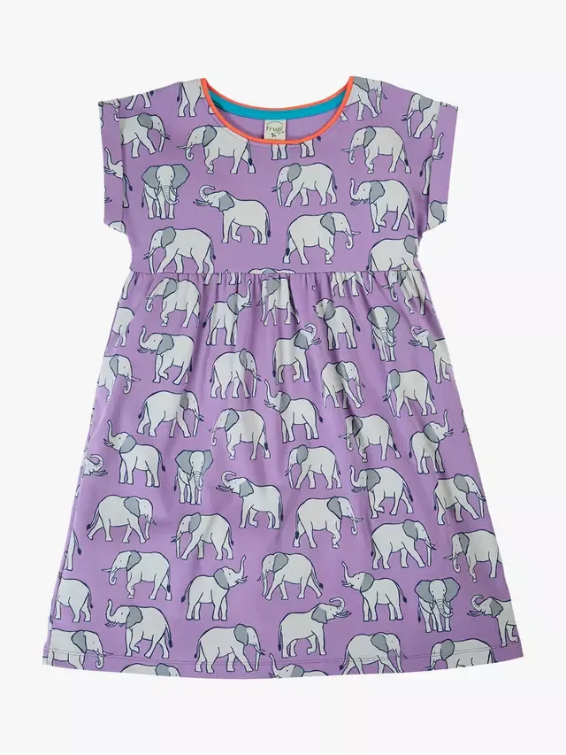 Детское платье с короткими рукавами Фелисити, Парад слонов Frugi