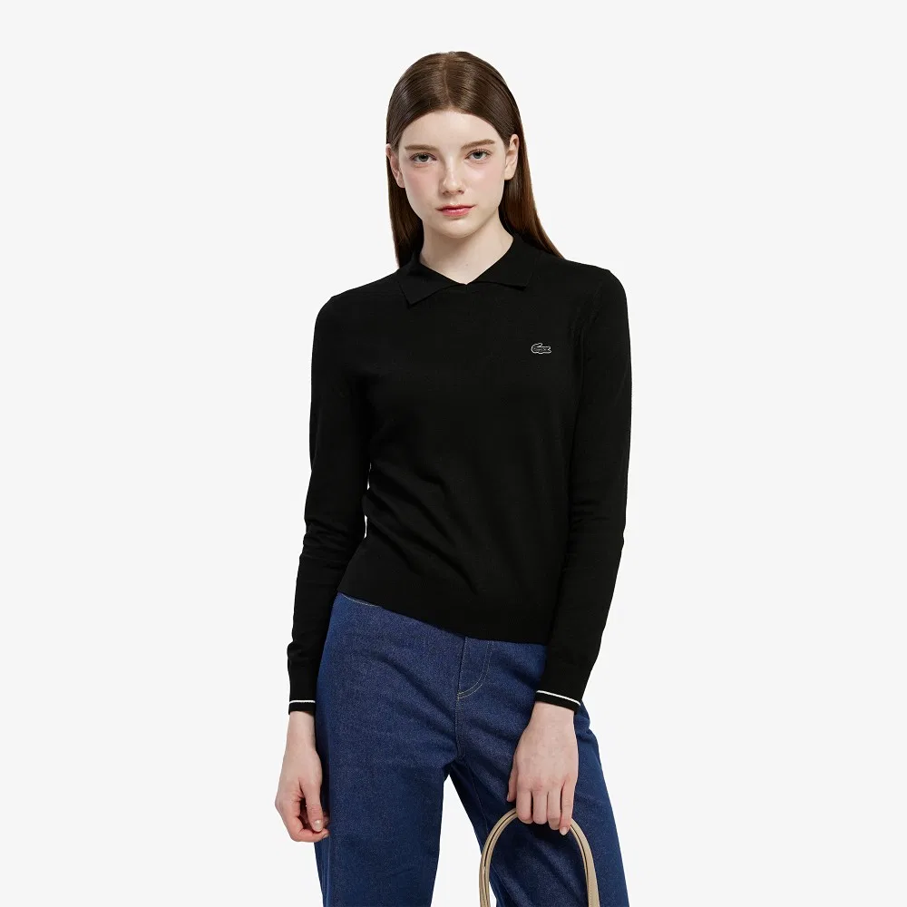 Свитер женский Lacoste с контрастным воротником, черный