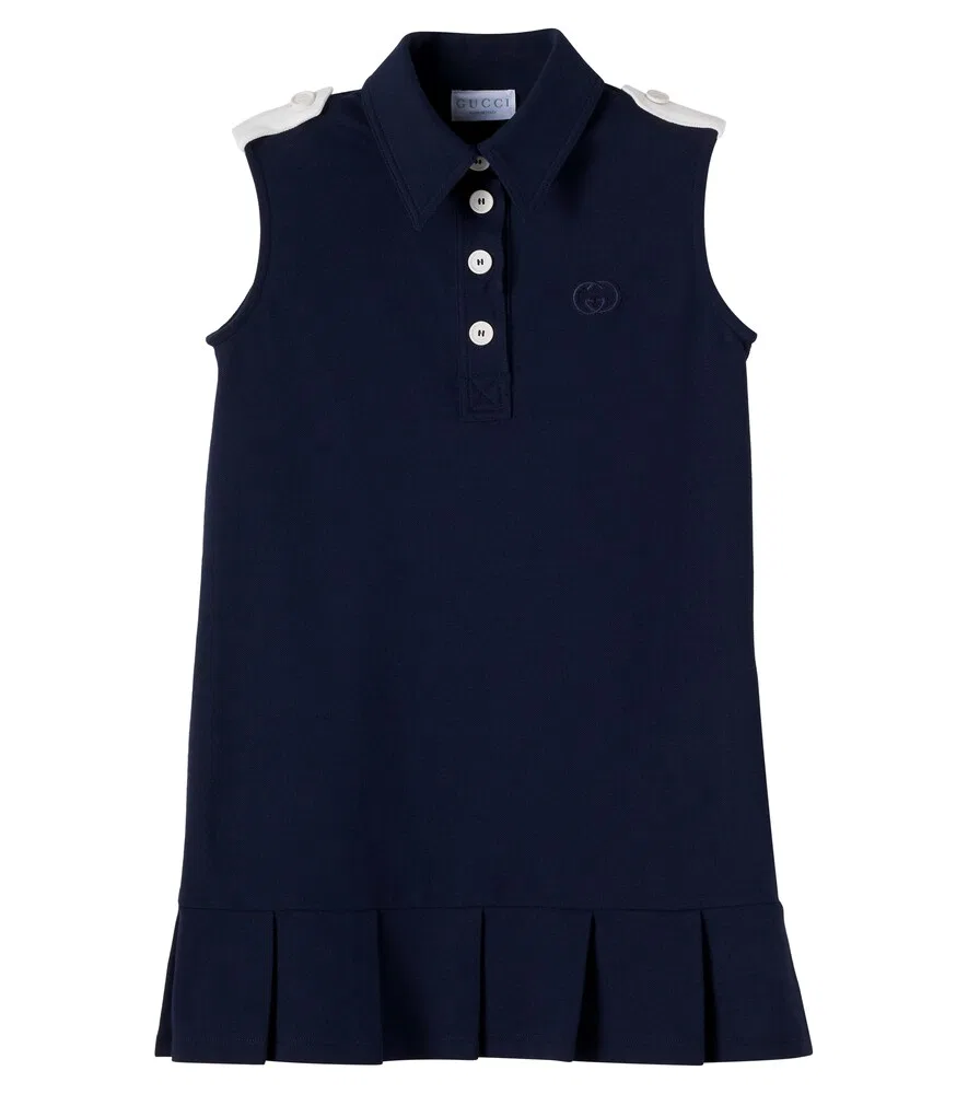 Платье-рубашка из смесовой хлопковой ткани Gucci Kids, синий